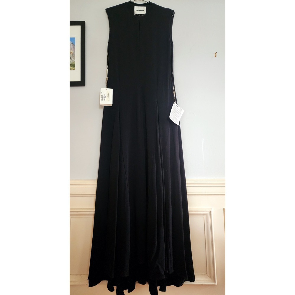 NWT  $3,597 JIL SANDER Black Silk Stretch-crepe Maxi Dress Gown Size 38 (US 6) - Picture 7 of 16